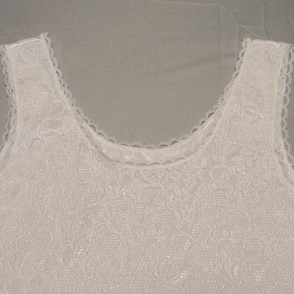 Unbranded Camisole Tank Women L White Lace Satin Trim Scoop Neckβ Shell Top
